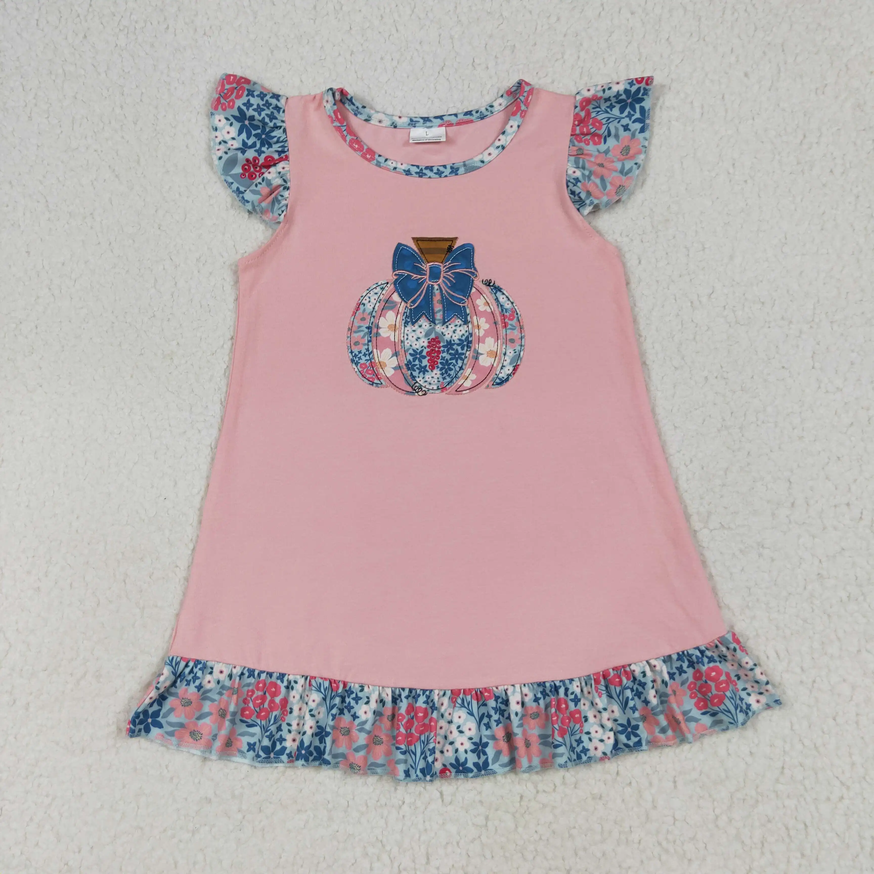 

Pumpkin Embroidery High Quality Girls Casual Clothing Set Kids Wholesale Halloween Set
