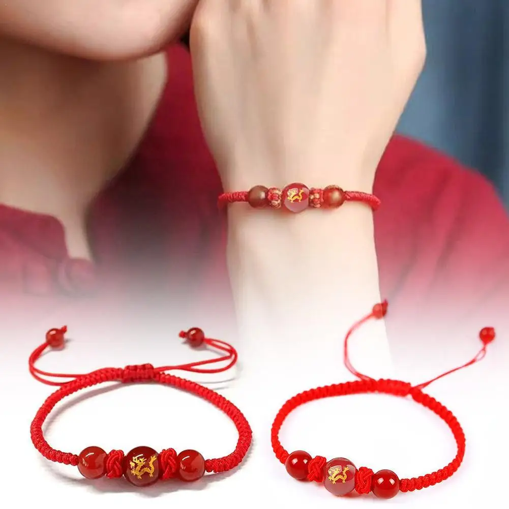 Pulsera de dragón de estilo chino, brazalete de cuerda roja de la suerte, regalo de Navidad, Año cercano, 2024