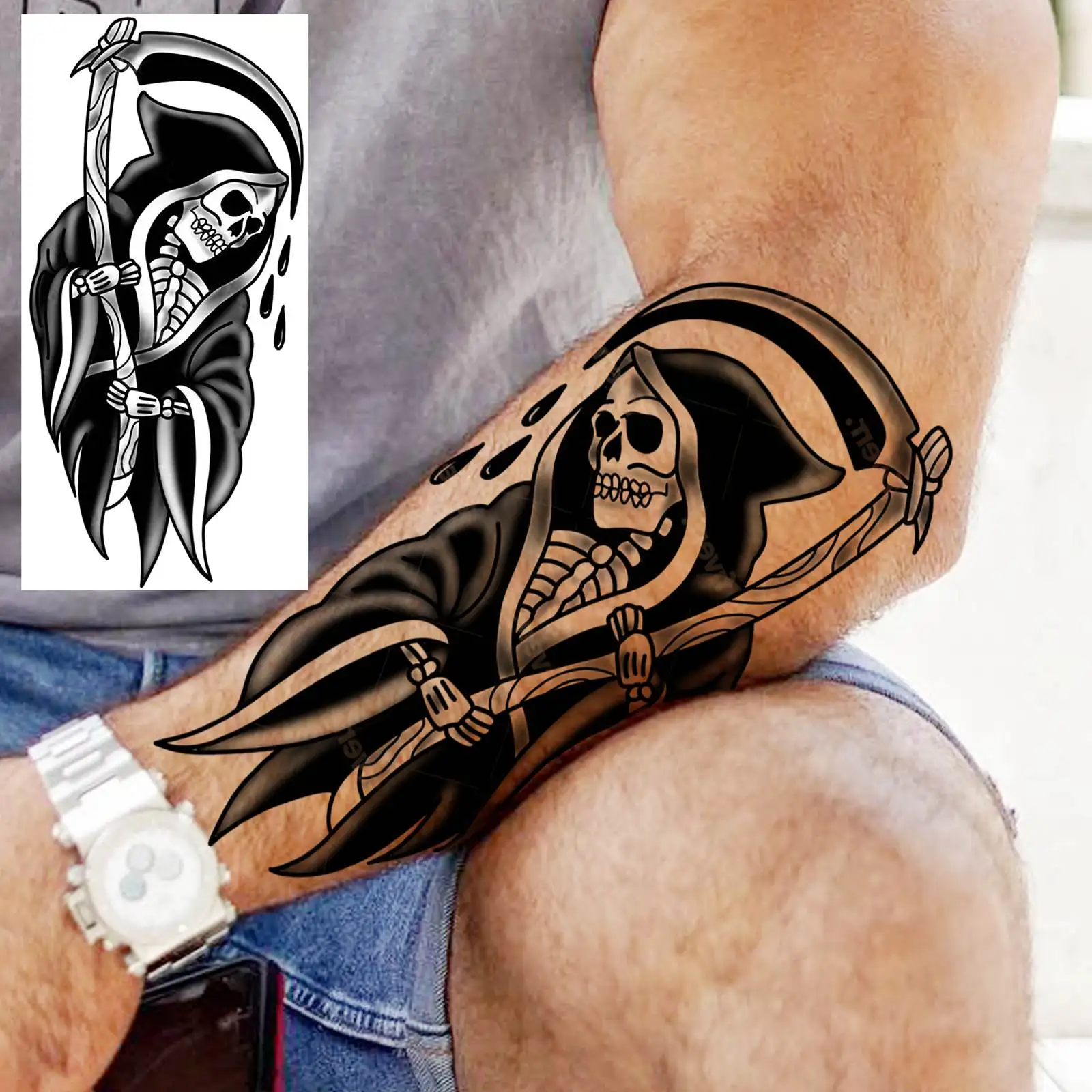 8 Sheets Halloween Death Skull Skeleton Temporary Tattoos For Men Adults Women  Fake Devil Demon Tattoo Sticker Waterproof Temp
