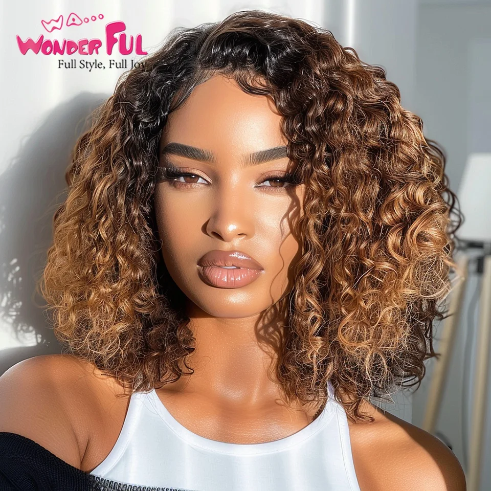 

Brown Colored Wonderful Brazilian Kinky Curly Hair Top Lace Bob Wigs Jerry Curly Hair For Black Women Hair Wigs 100% Human Hair