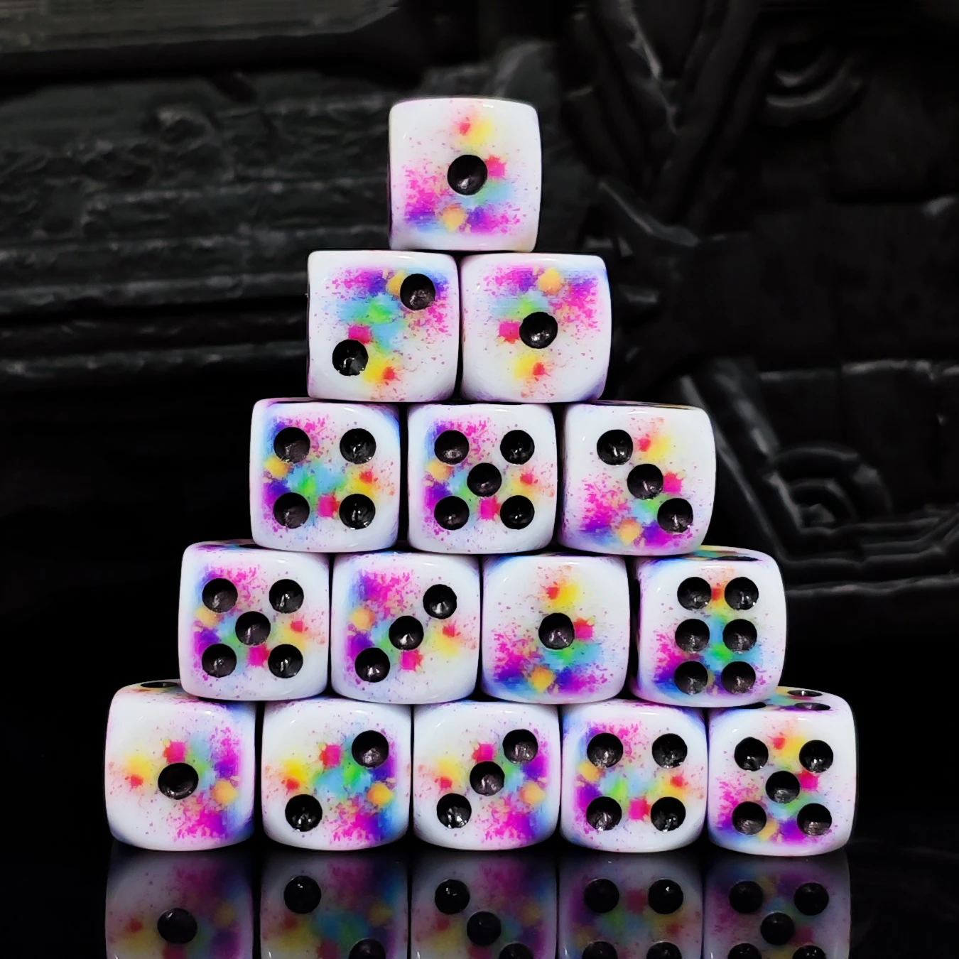 10Pcs/set Vibrant Colorful Splatter 16MM D6 Dice Bulk Set,Premium Rainbow Dice for Tabletop RPGs,Board Games,DND, Party Games