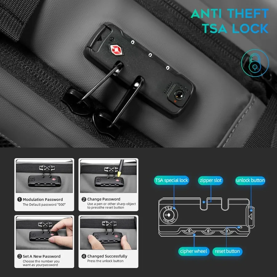 بانج فراغ ضغط حقيبة السفر 60L حقائب ظهر قابلة للتوسيع مع مضخة هواء مقاوم للماء ومضاد للسرقة حقيبة كمبيوتر محمول ل مرحبا #6