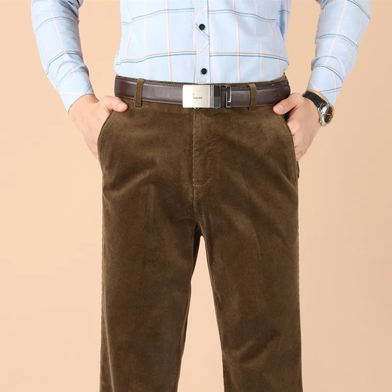 

Осенние вельветовые повседневные брюки с высокой талией, прямые свободные черные утепленные зимние брюки цвета хаки на плоской подошве, мужские брюки 2025