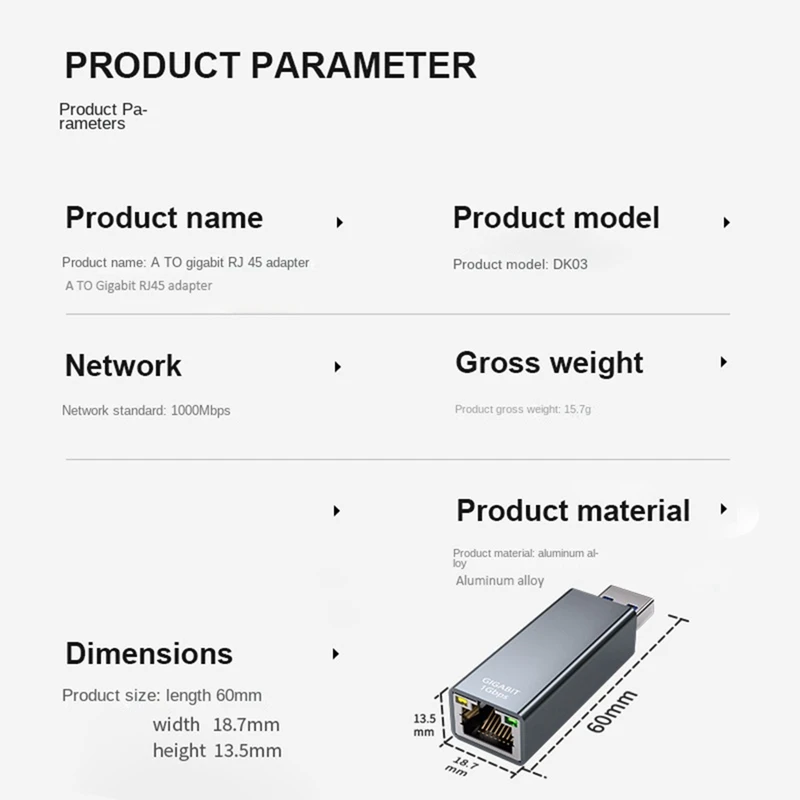 USB 3.0 To Gigabit Ethernet Adapter USB To RJ45 Ethernet Adapter Applicable To Laptops And Desktop Computers