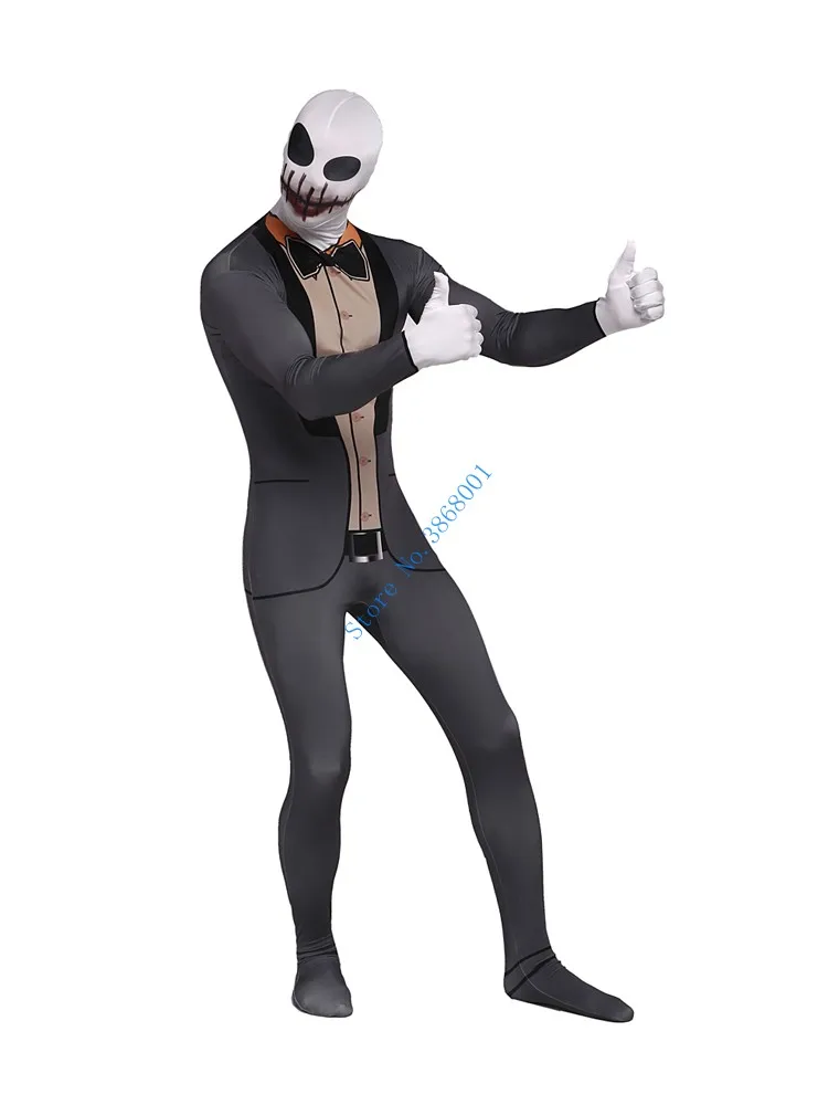 Grey Suit Skull Horror Costume Halloween cosplay Catsuit Costume Printing and dyeing pattern Lycar full Bodysuit