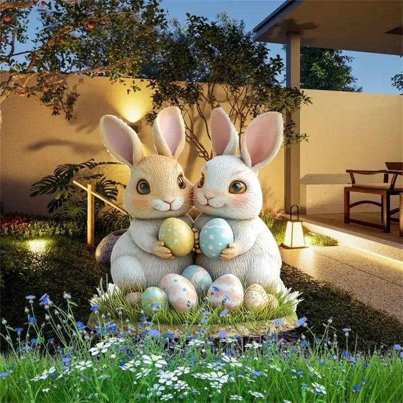 X90F Outdoor Decoration Garden Stake Easter Eggs Rabbit dan Cow Rabbit Sign Outdoor