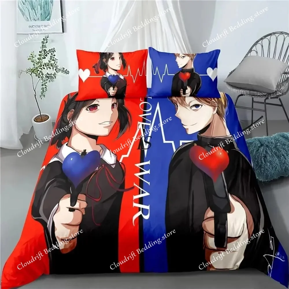 Kawaii Anime Kaguya-sama Love Is War Bedding Set Boys Girls Twin Queen Size Duvet Cover Pillowcase Bed Kids Adult Home Textiles