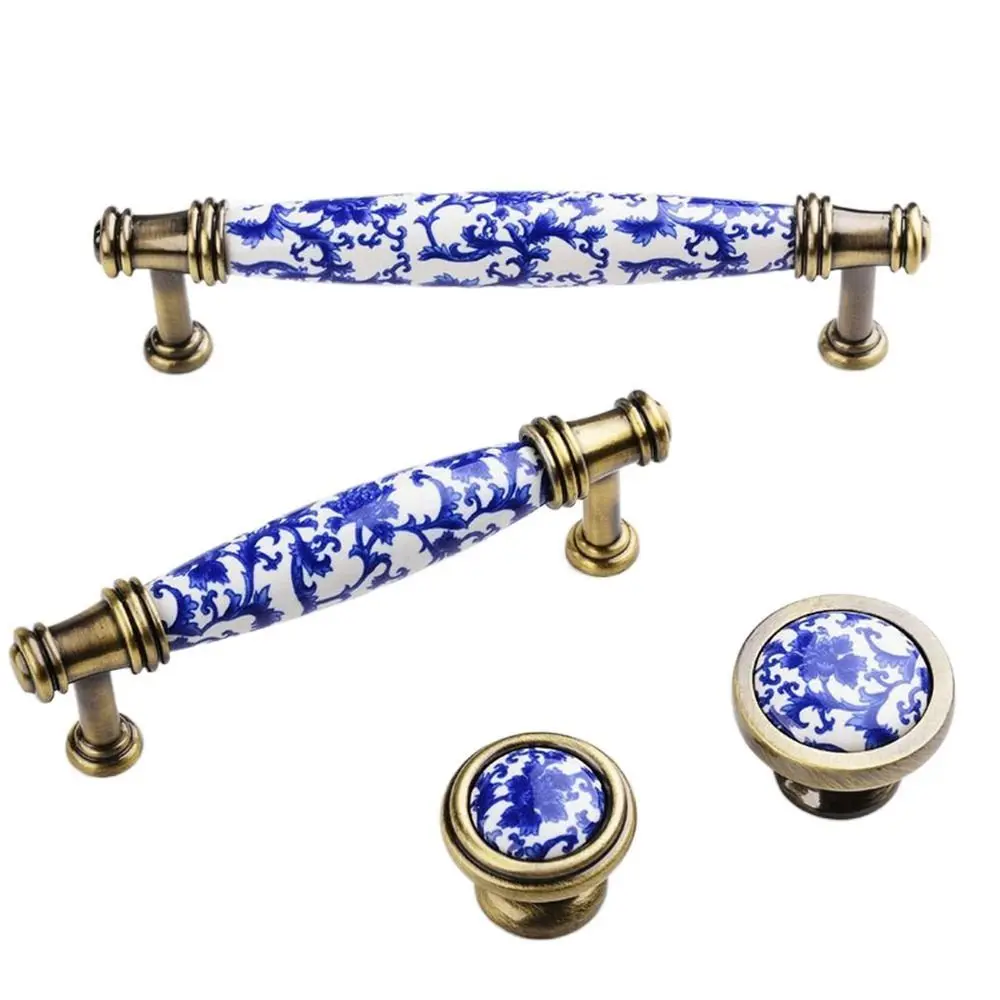 76mm/96mm/128mm 1Pcs Creative Blue And White Furniture Antique Pull Handles Door Handle Drawer Knobs Dresser Cabinet Handles