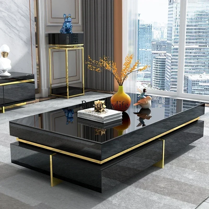 

LJY*coffee table high-end sense modern simple large apartment tempered glass surface rectangle