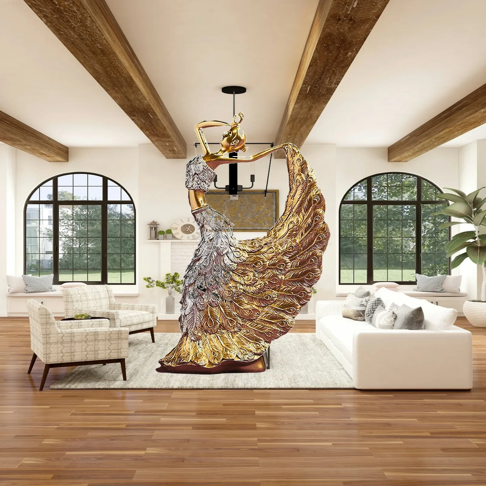 Hand Painted Peacock Dancer Statue Elegant Ballet Figurine for Living Room Shelf Wedding Gift