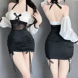 New Sexy Lingerie OL Secretary Dress Uniform Hip Wrap Skirt Costume Temptation for Women Cosplay Passion Night with Arm Sleeves