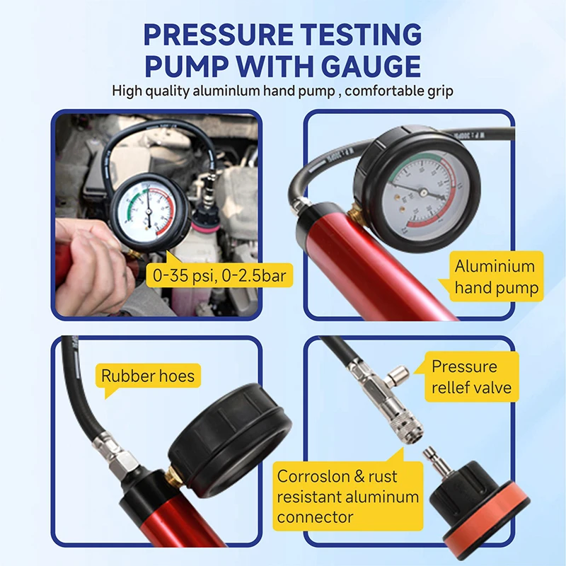 34Pcs Universal Radiator Pressure Tester Kit, Coolant Pressure Tester kit, Coolant Refill Tool for Car Auto Truck