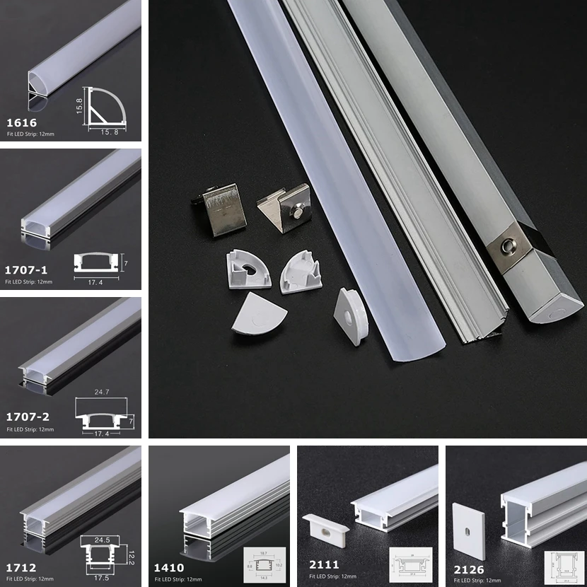 0.5m/1m LED Aluminum Profile V/U/YW Style Recessed Channel Holder Milky Cover Bar Lamp For Cabinet Closet Linear Strip Lights