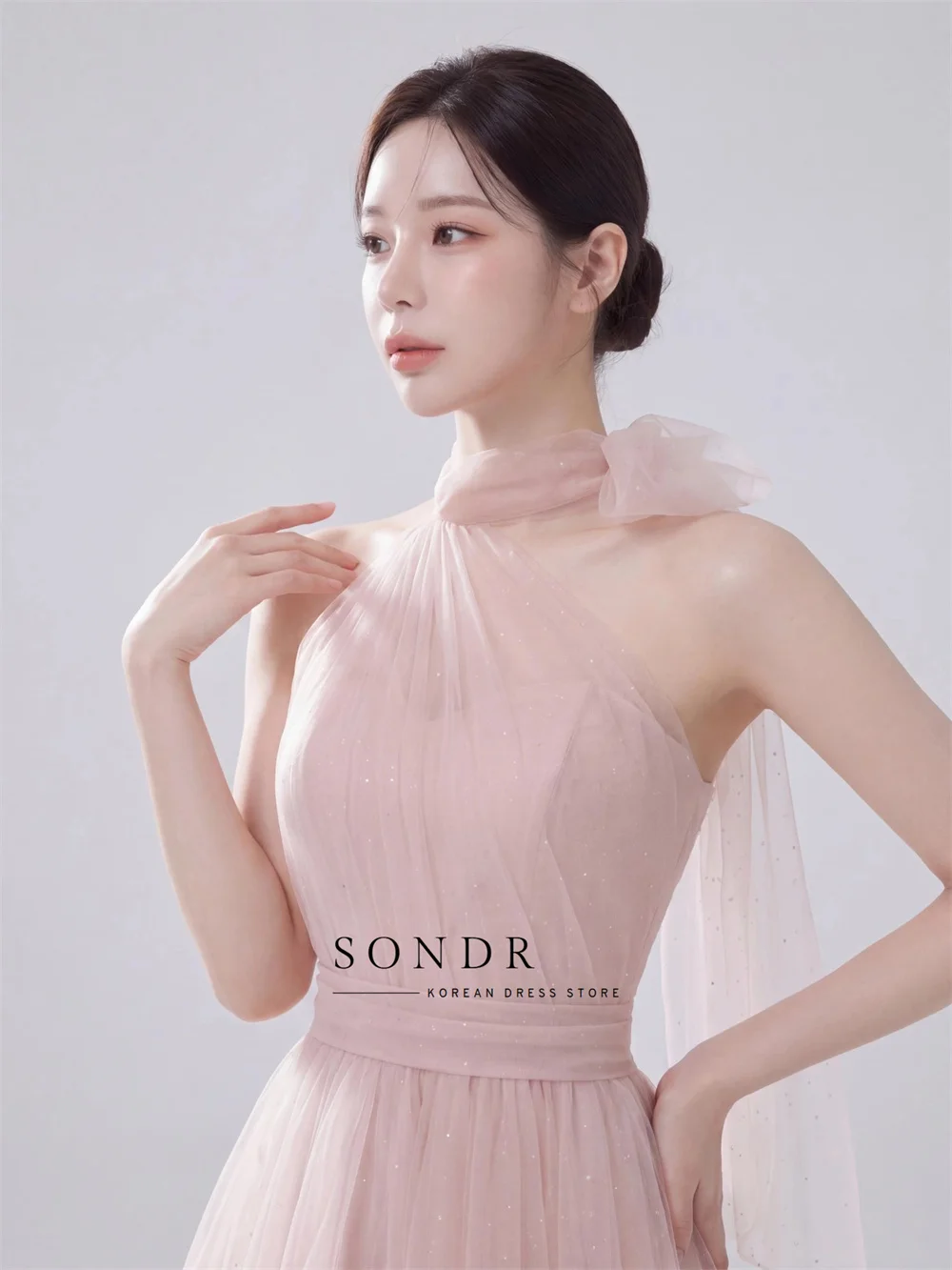 Sondr Fairy Soft Pink Halter Evening Party Dresses Korea Photo Shoot A-line No Shining Wedding Gowns Formal Party Customized
