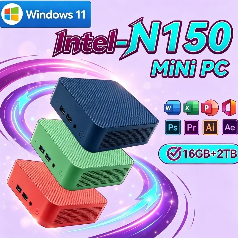 Potent Intel N150 Mini PC Multiple Configurations WiFi6 Triple 4K Silent Desktop for Home Office Media Editing