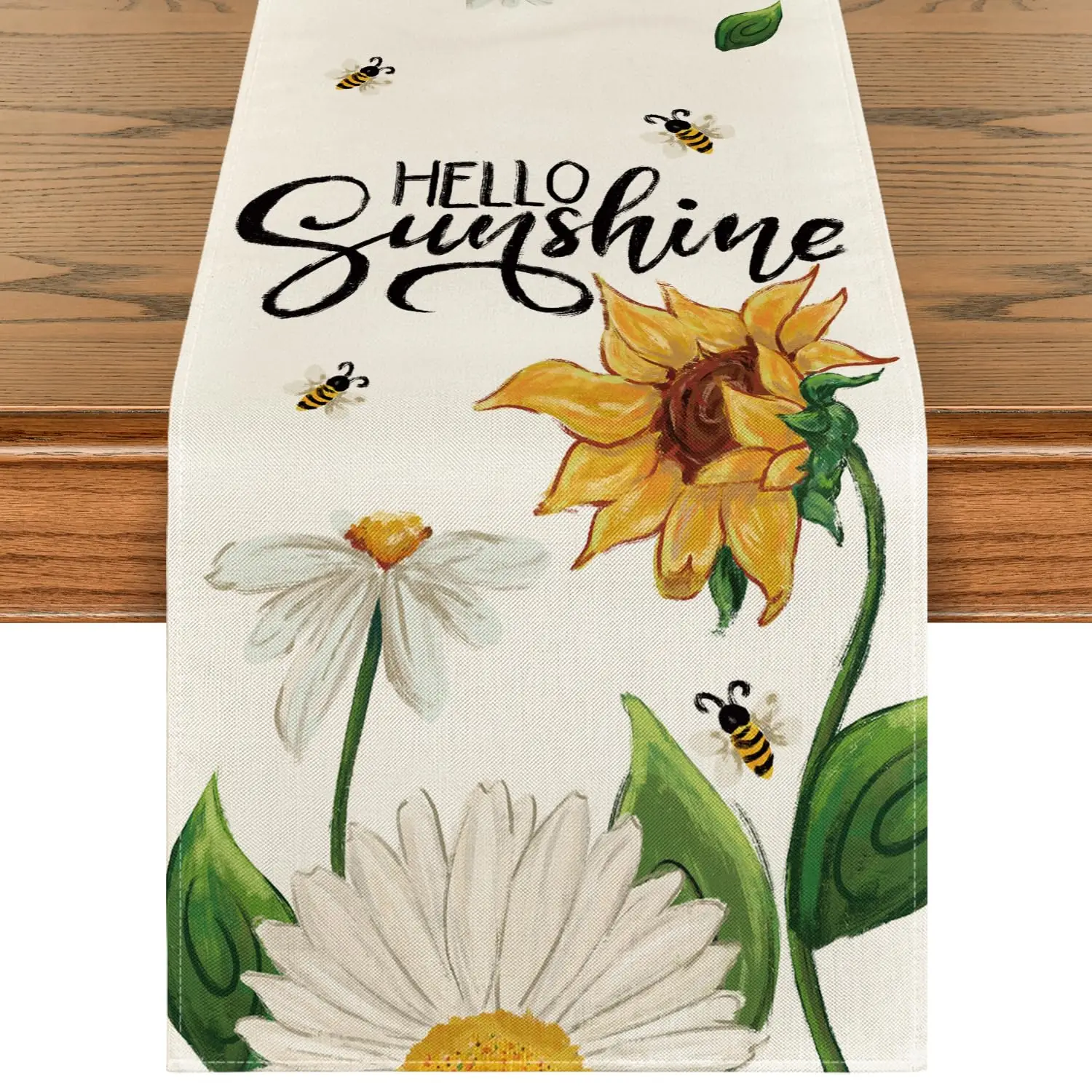 

Sunflowers Daisy Bees Summer Table Runner, Seasonal Spring Kitchen Dining Table Decoration for Home Party Decor