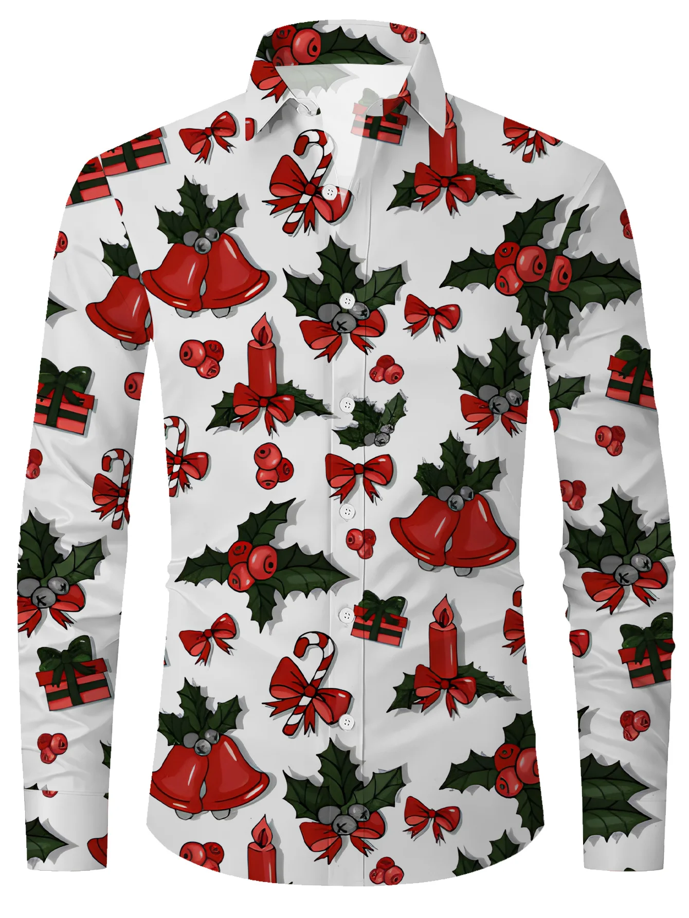 

​ Мужская рубашка с длинным рукавом с цифровым принтом допамина, уличная одежда с рождественскими элементами, всесезонная одежда