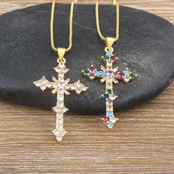 Nidin Ins New Arrival Fashion Religion Simple Personalized Cross Pendant Copper Gold Plated 5 Colors Anniversary Zircon Jewelry
