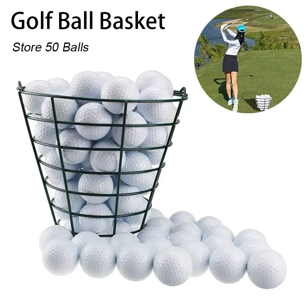 1Pcs with Handle Golf Ball Basket Metal Practice Golf Ball Carrying Bucket Portable Black Ball Holder Box Outdoor Outside Sports