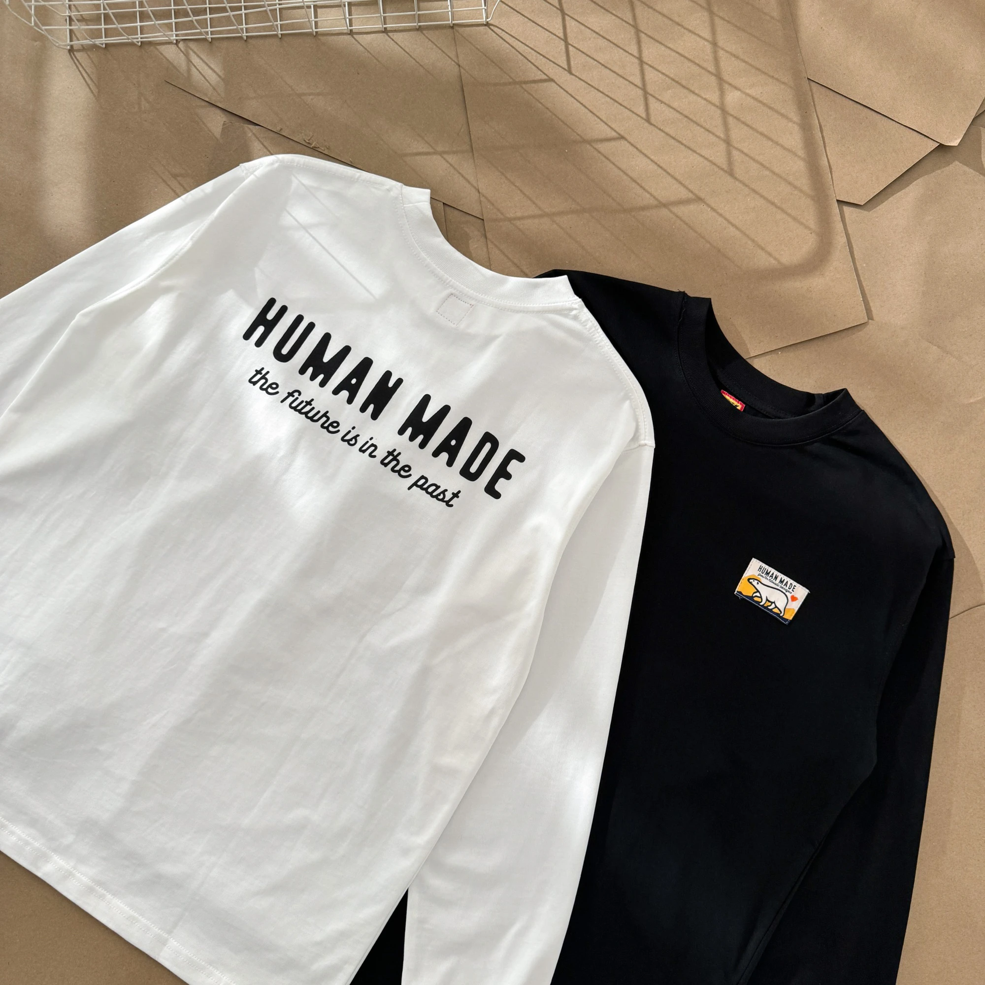 Human Made Limited Collection Chest Polar Bear Square Label Back Letter Style Couple's Long Sleeve T-shirt