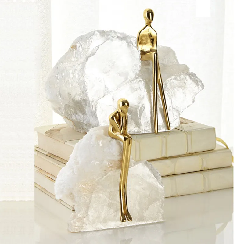 

Natural Crystal Stone Mountain Golden Character Ornament Handcraft Sculpture Man Home Decoration