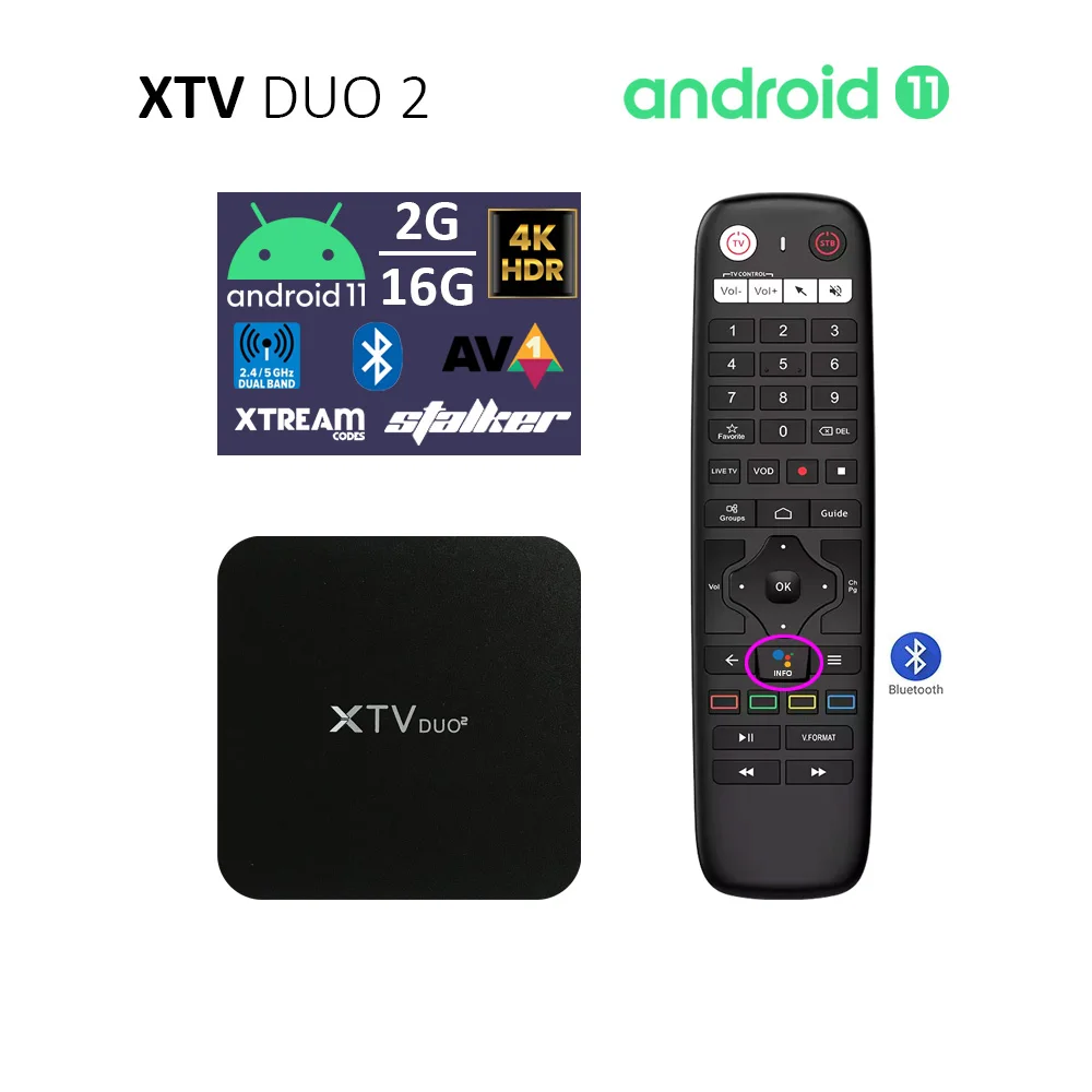 XTV DUO 2 Android 11 Stalker TV Box يدعم Xtream 4K HEVC H.265 BT5 WiFi5 2G 16G XTVDUO2 OTT فك مشغل البث المباشر