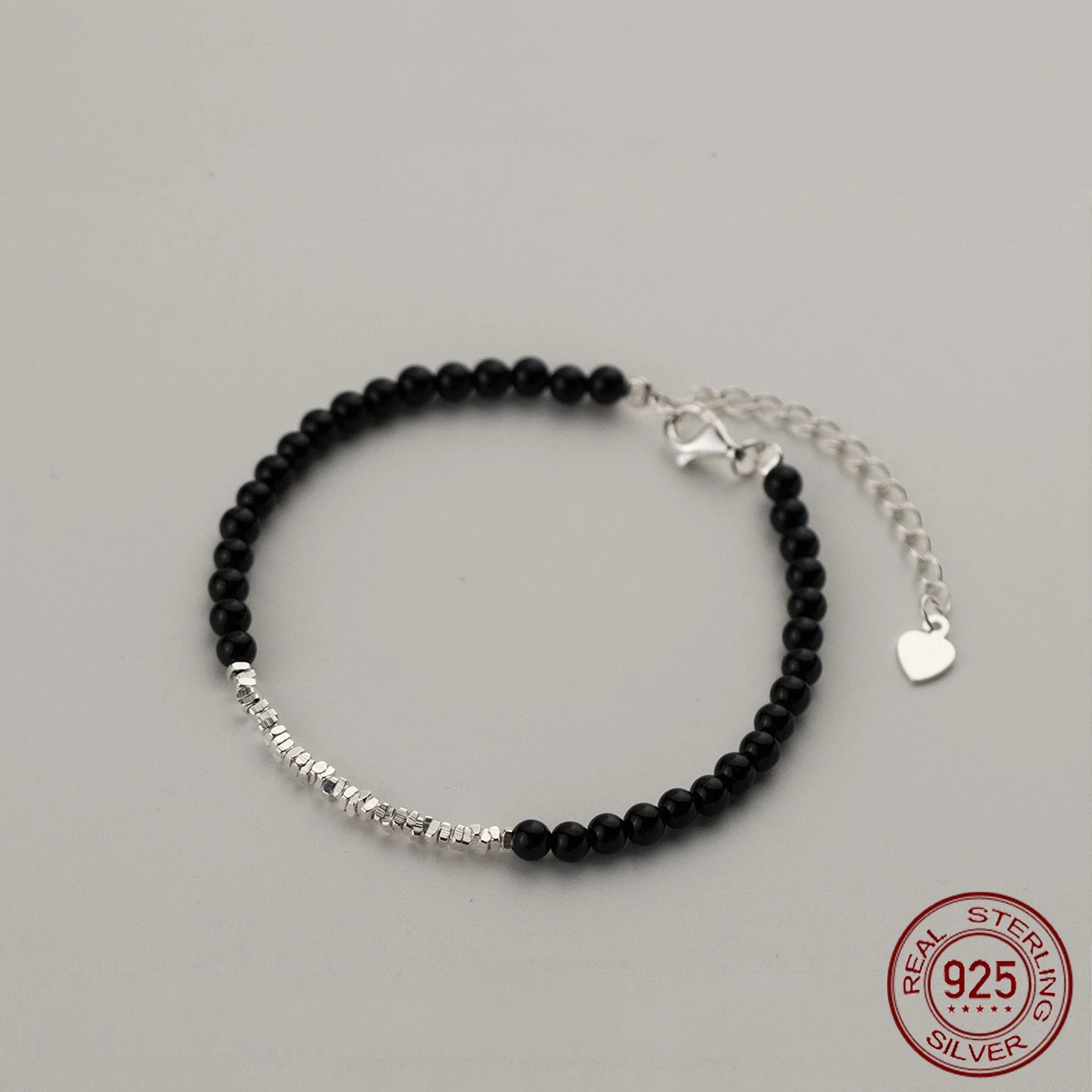 La Monada 15+4.5cm Irregular Bead Bracelets For Women Silver 925 Synthesis Black Onyx Sterling 925 Silver Women's Bracelet