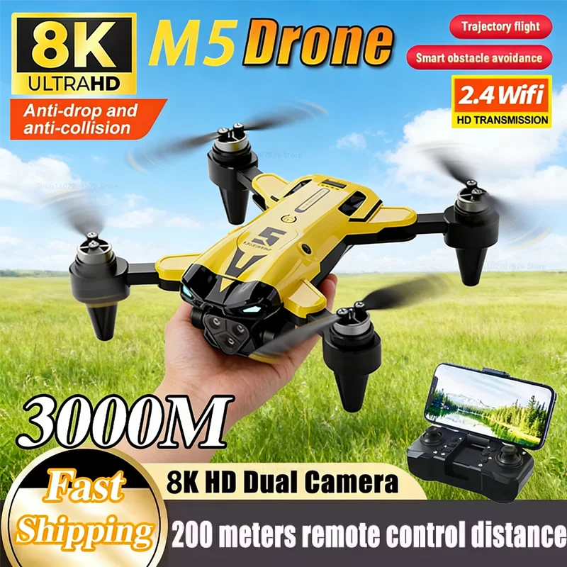 2026 New M5 Drone 8K HD Triple Camera Remote Control Aircraft Helicopter 360° Flip Quadcopter Toys Mini Drone Fors Kid Toy Gifts