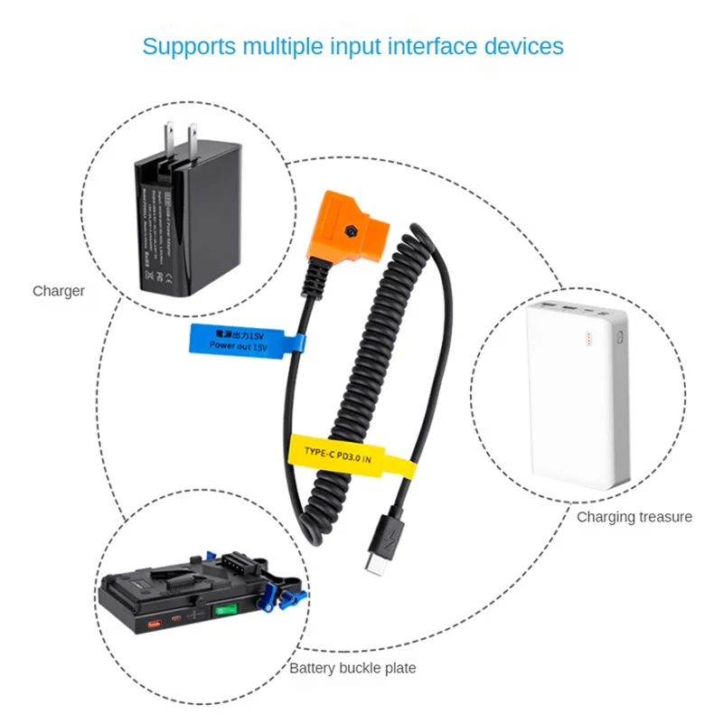

M13K15V PD3.0 USB Type-C Male To 15V D-Tap Male Connector Power Cable For V-Mount Battery Easy Install