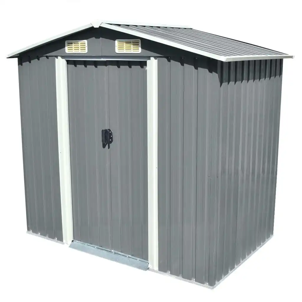 Grey Metal Tool Shed 204x132x186 cm Outdoor garden decoration outdoor storage tool room