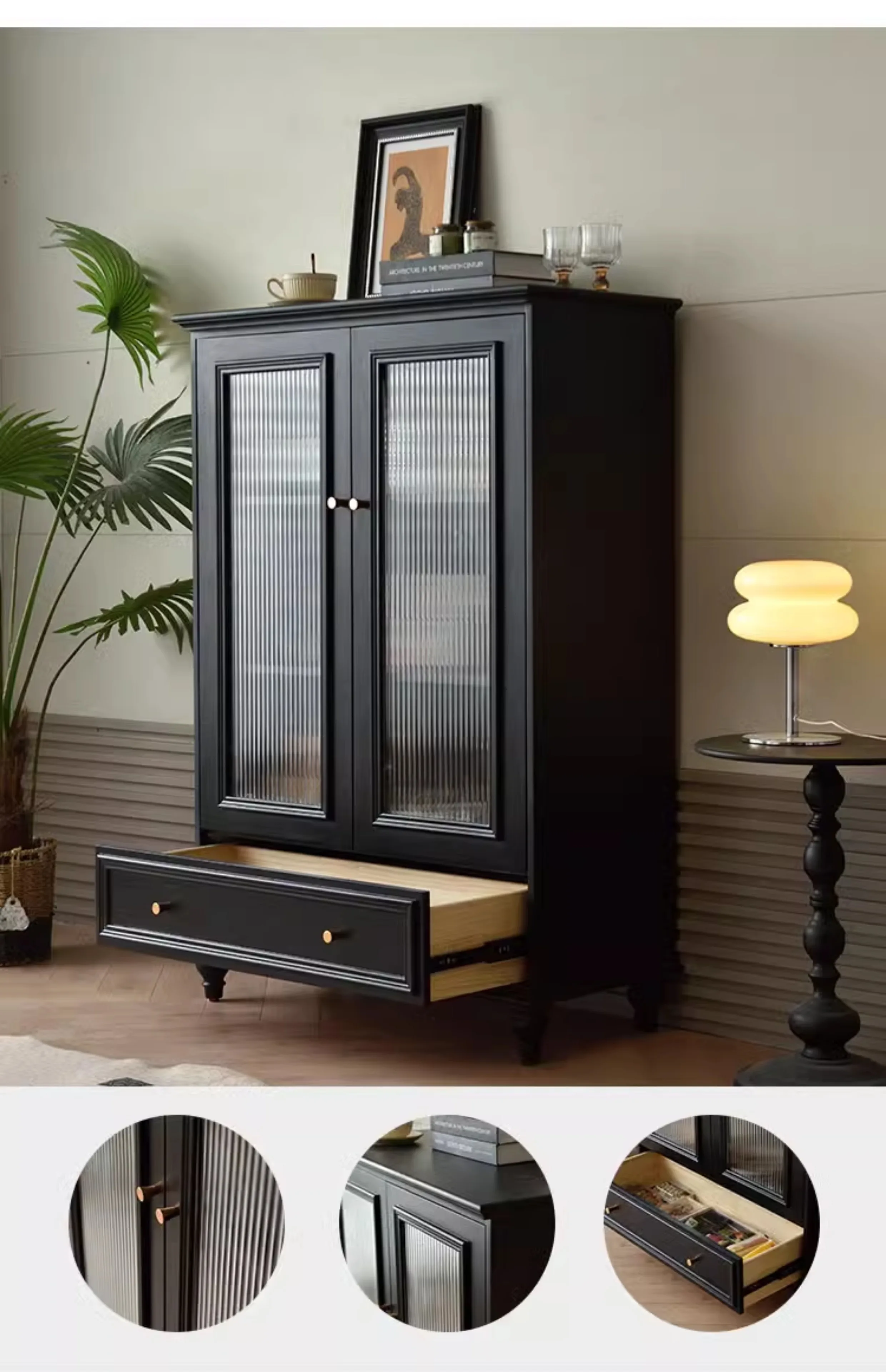 Armadietto da pranzo americano in legno massello di lusso moderno semplice armadietto retrò nero contro il muro dell'ingresso armadietto del vino armadietto da tè