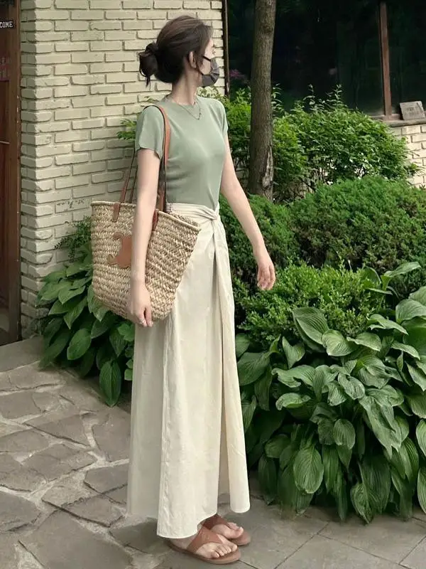 

Tea System Early Summer Women's Fashion Set Goddess Style Two-Piece Suit Ladylike Elegant High-End Feel Cotton Short Sleeve T...