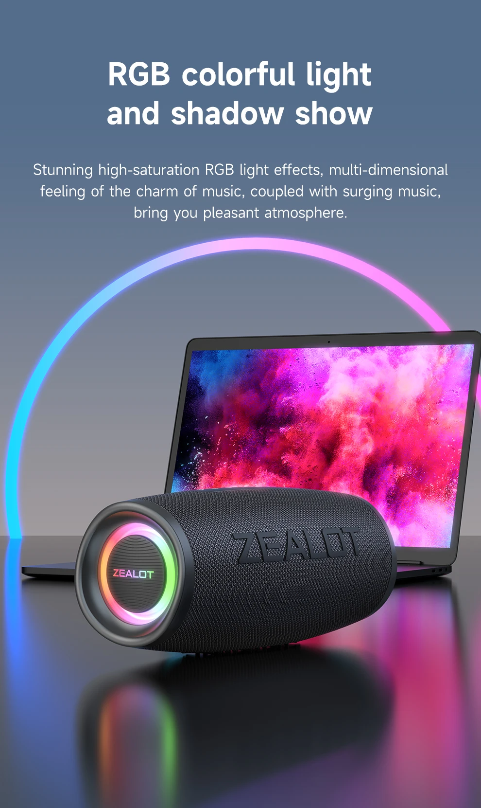 Zealot_S56 40W Tragbarer Lautsprecher Bass-Subwoofer Kabellos IPX6 Wasserdicht TWS 8800mAh Outdoor-Reiselautsprecher USB/TF/AUX – Detail 5