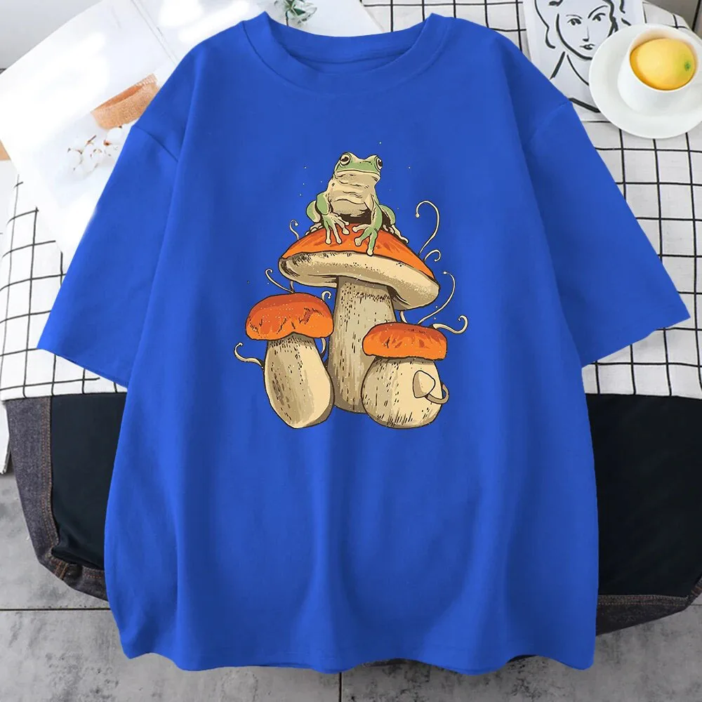 Mushroom Frog Funny Cotton T-Shirts Printed Men Women Casual Short Sleeve T Shirt Oversized Harajuku Unisex Tees Tops Clothing