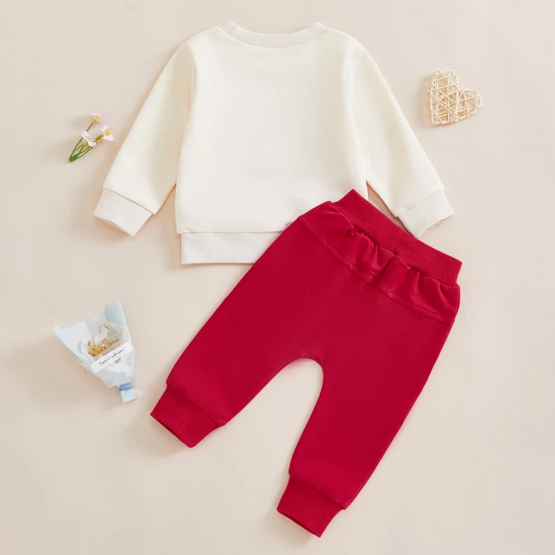 2024-09-25 Lioraitiin Toddler Baby Boy Valentines Outfit Letter Print Long Sleeve Sweatshirt and Elastic Pants 2PCS Clothes