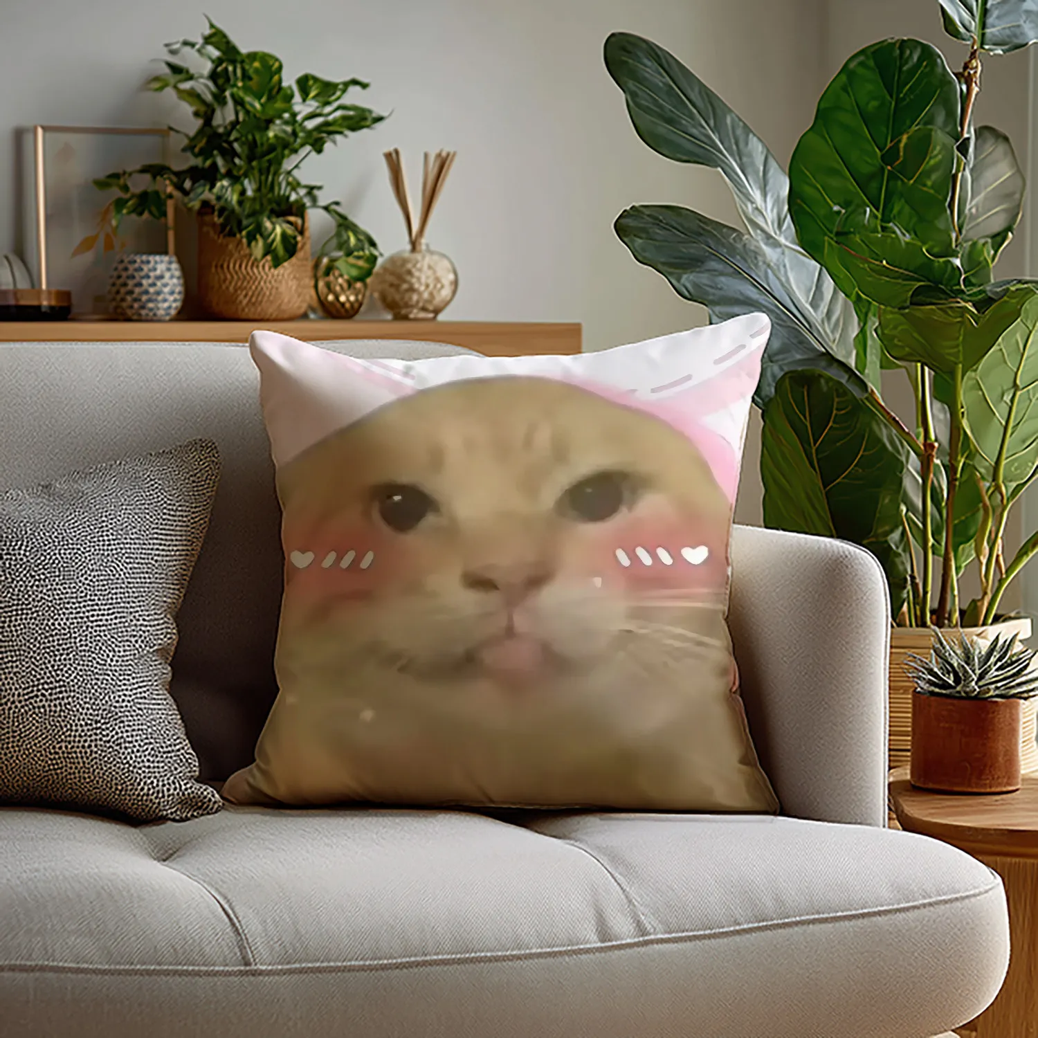 Cute Cartoon Cat round Head Elderly Kitten Pillow Cushion Cover Creative Gift Soft Polyester Home Decor