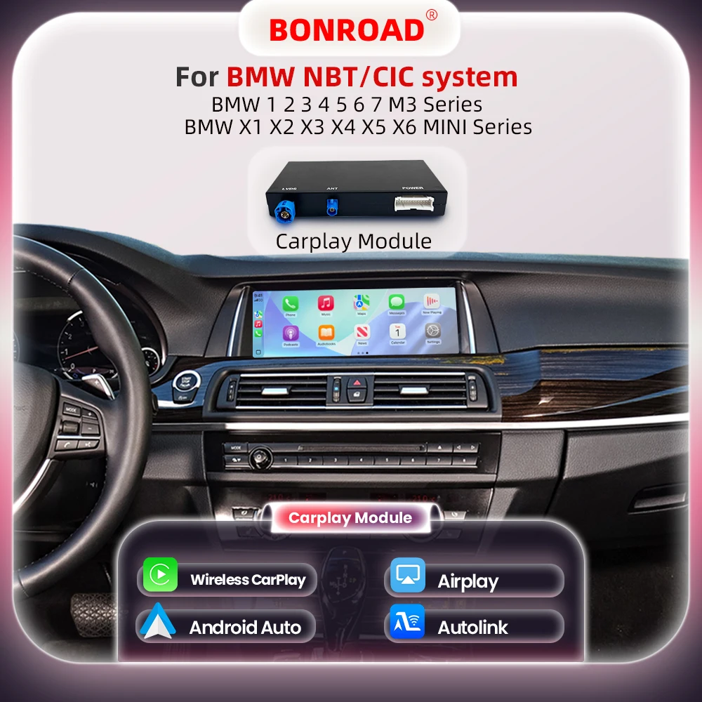 BONROAD Wireless CarPlay modulo Auto Android per BMW serie 5 7 F10 F11 F07 GT F01 F02 F03 F04 X3 X4 F25 F26 con collegamento specchio