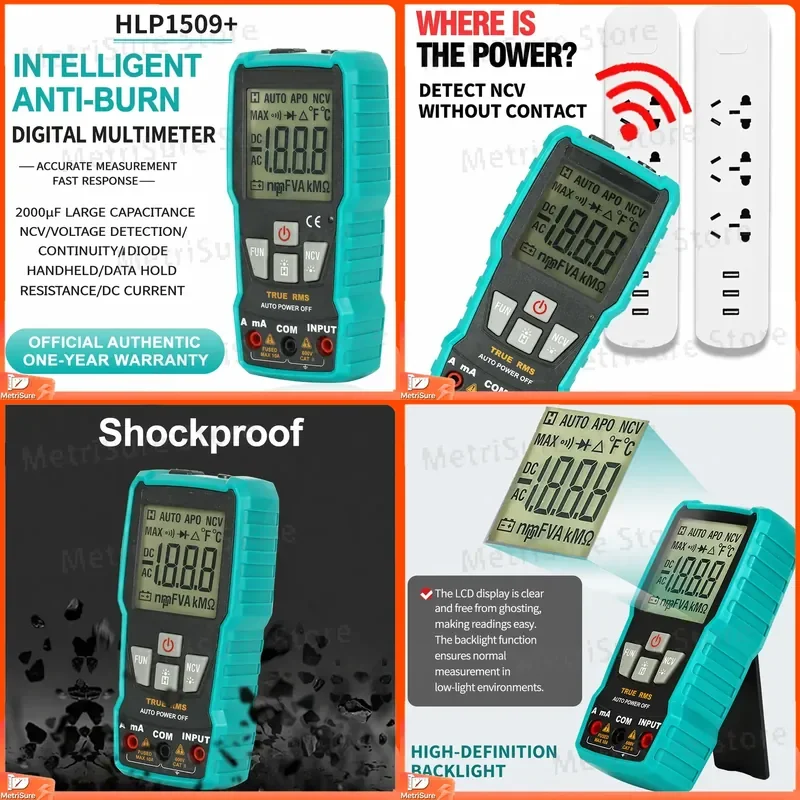 Capacitance Meter Digital Multimeter for Electricians True RMS AC DC Voltage Current Resistance Continuity Capacitor Testing