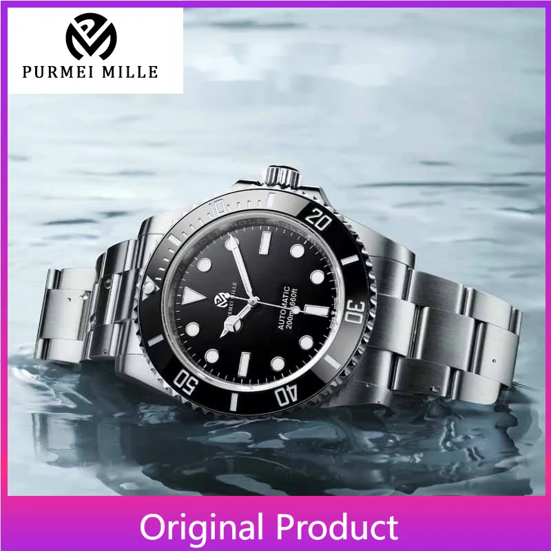 

PURMEI MILLE Luxury Automatic Men's Watches Sapphire Mirror Luminous Stainless Steel Ceramic Ring Watch for Men 20bar Waterproof