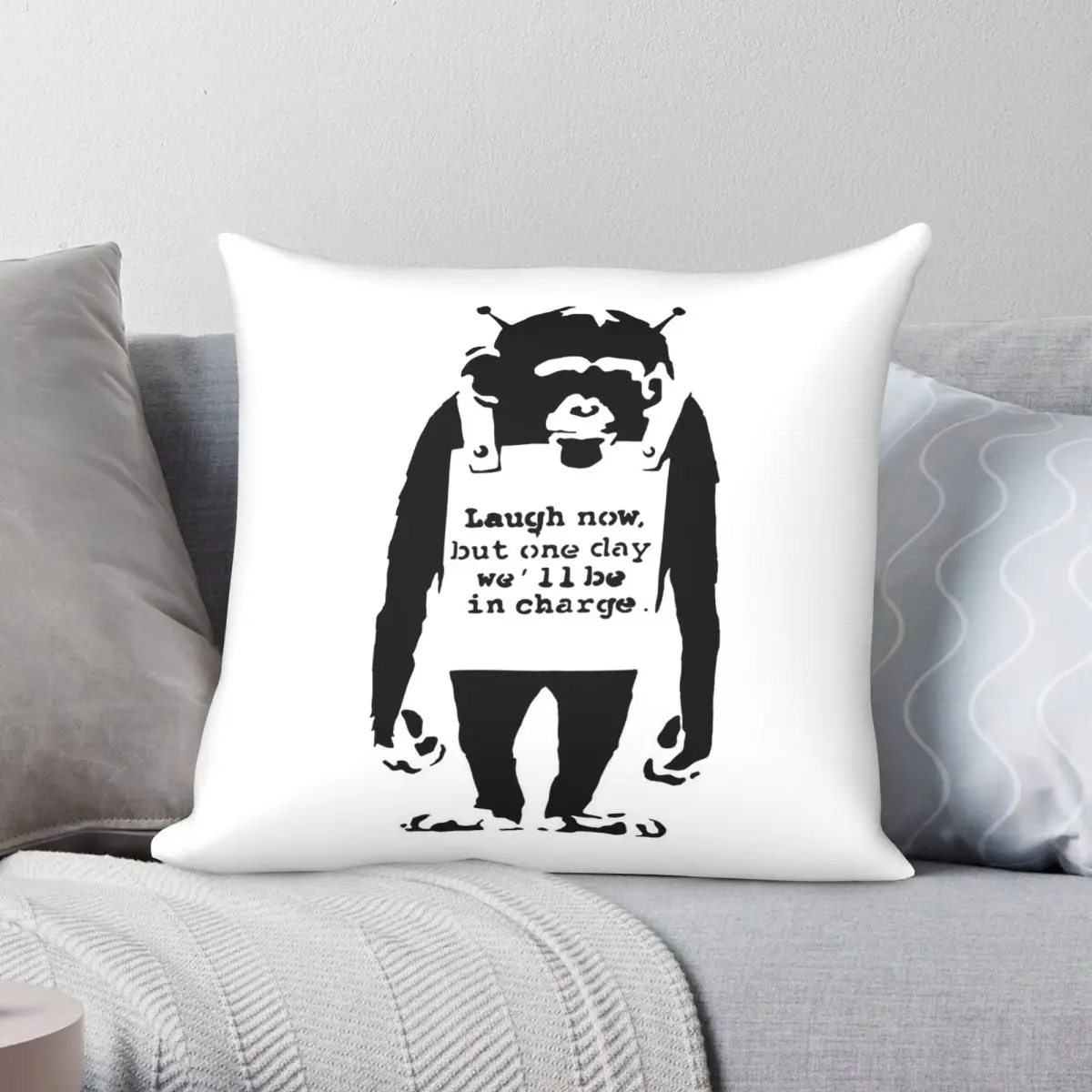 Banksy Monkey We'll Be In Charge Square Pillowcase Polyester Linen Velvet Printed Zip Decor Home Cushion Cover Wholesale 45x45