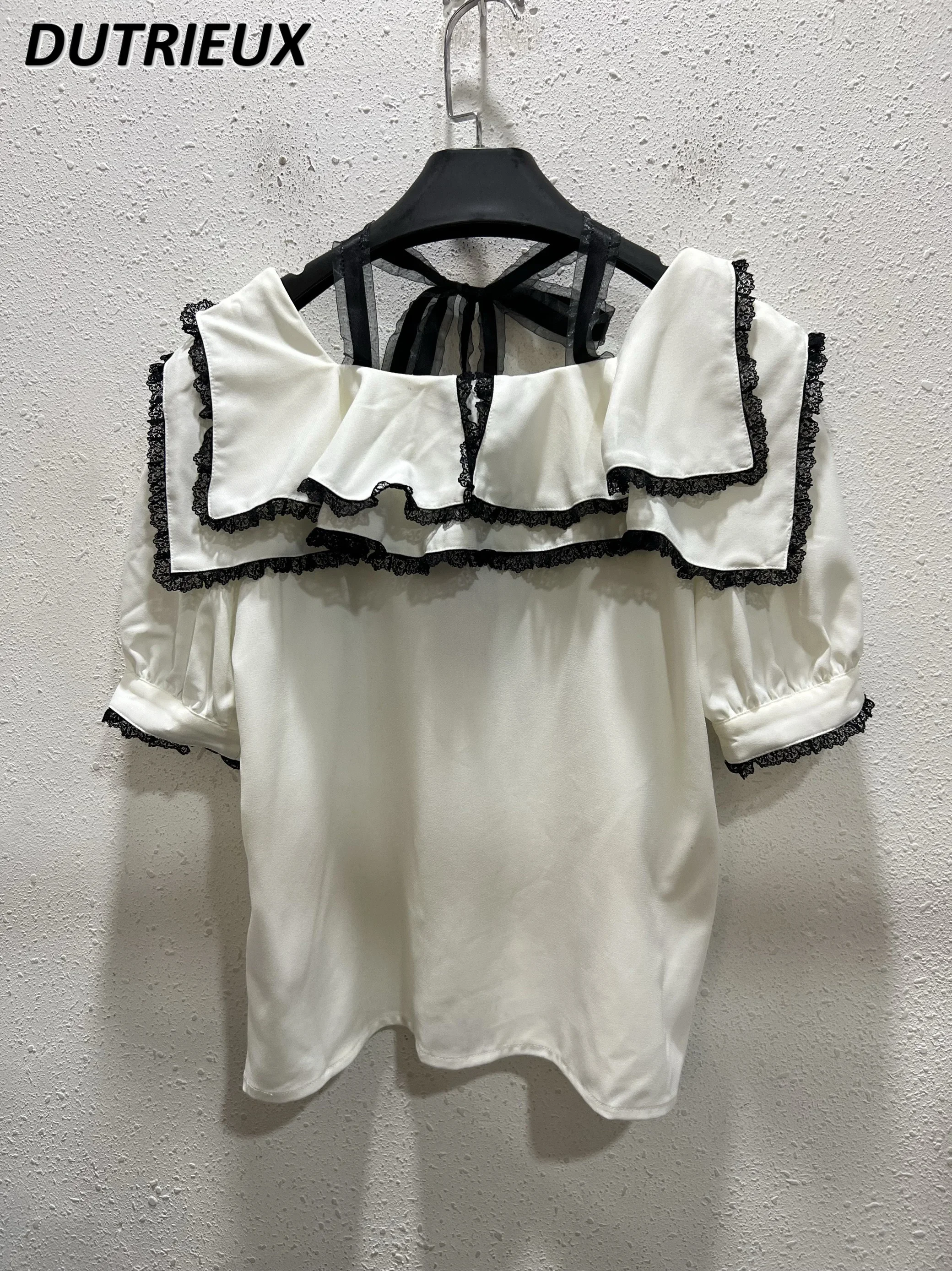 Japanese Rojita Shirt Womem Lolita Mine Series Double Layer Square Collar Ruffled Short Sleeves Blouse Summer New Camisa Mujer