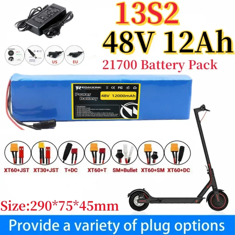 Reoaoone 48V 12000mAh 21700 Battery Pack (13S2P) – Compatible with 700W Electric Scooter, Includes 54.6V Charger