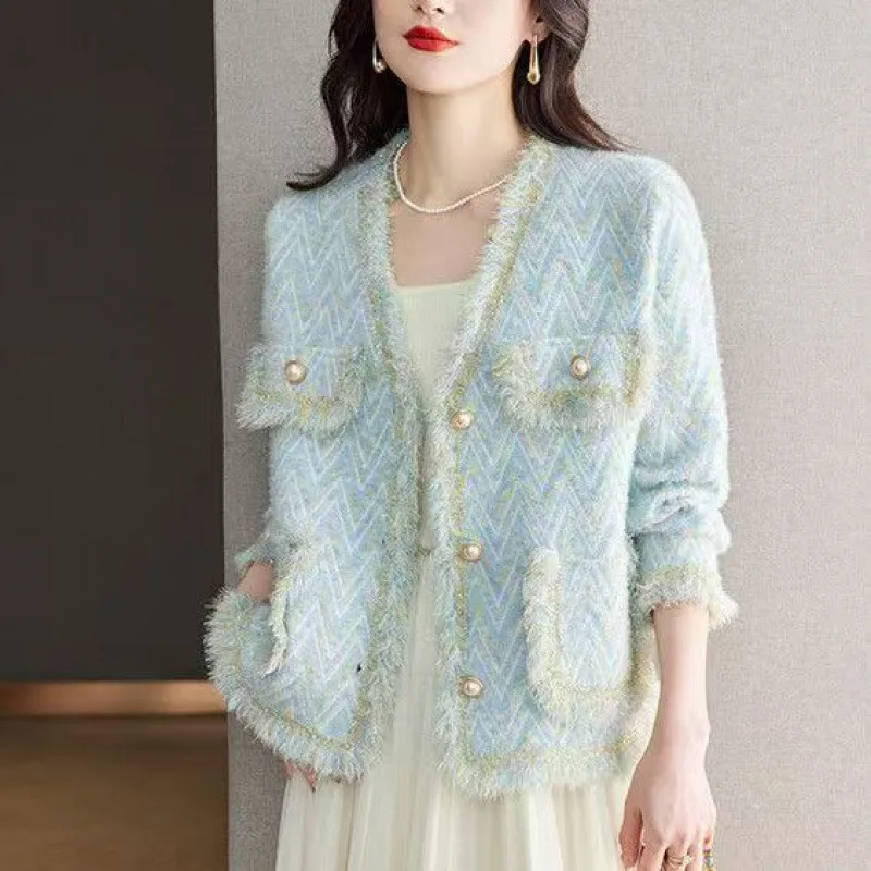 Xiaoxiangfeng Sweater Jacket, Feminine Temperament, Tassel Spring And Autumn New Style, Mink Fur Knitted Cardigan,