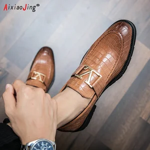 Calçado de couro masculino, mocassins empresariais, sapatos de fivela casuais, tendência, marca de luxo, novo designer 10 principais vendas mocassim masculino de fivela - №2