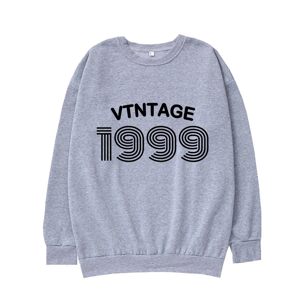 Vtntage 1999, pakaian gaya jalanan Retro Eropa dan Amerika, Sweatshirt leher kru pria dan wanita, pesta ulang tahun, Fashion