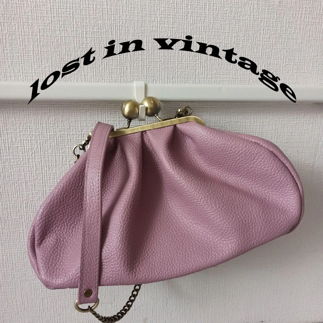 LOST IN VINTAGE Large Purse Leather Alloy Pink Dusty Pink Bag Bronze Ball Kiss Lock Clutch Large Purse Clutch  Frame 40x25x16cm