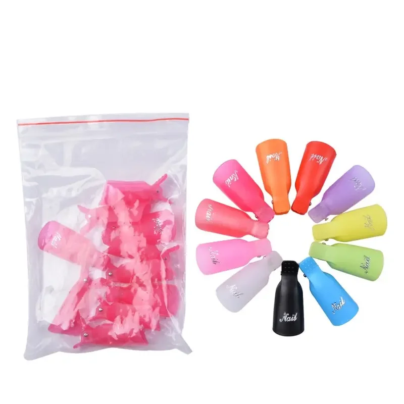 10 pz/borsa acrilico colorato Nail Art Soak Off Cap Clips Nails Cleaning Manicure Gel UV Polish Soak off Wrap Tools For Finger