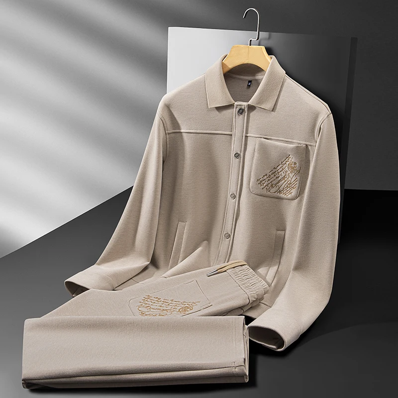Autumn and Winter French-Style Light Luxury Old Money Style Lyocell Acetate Wool Men's Lapel Cardigan Two-Piece Casual Sports Suit