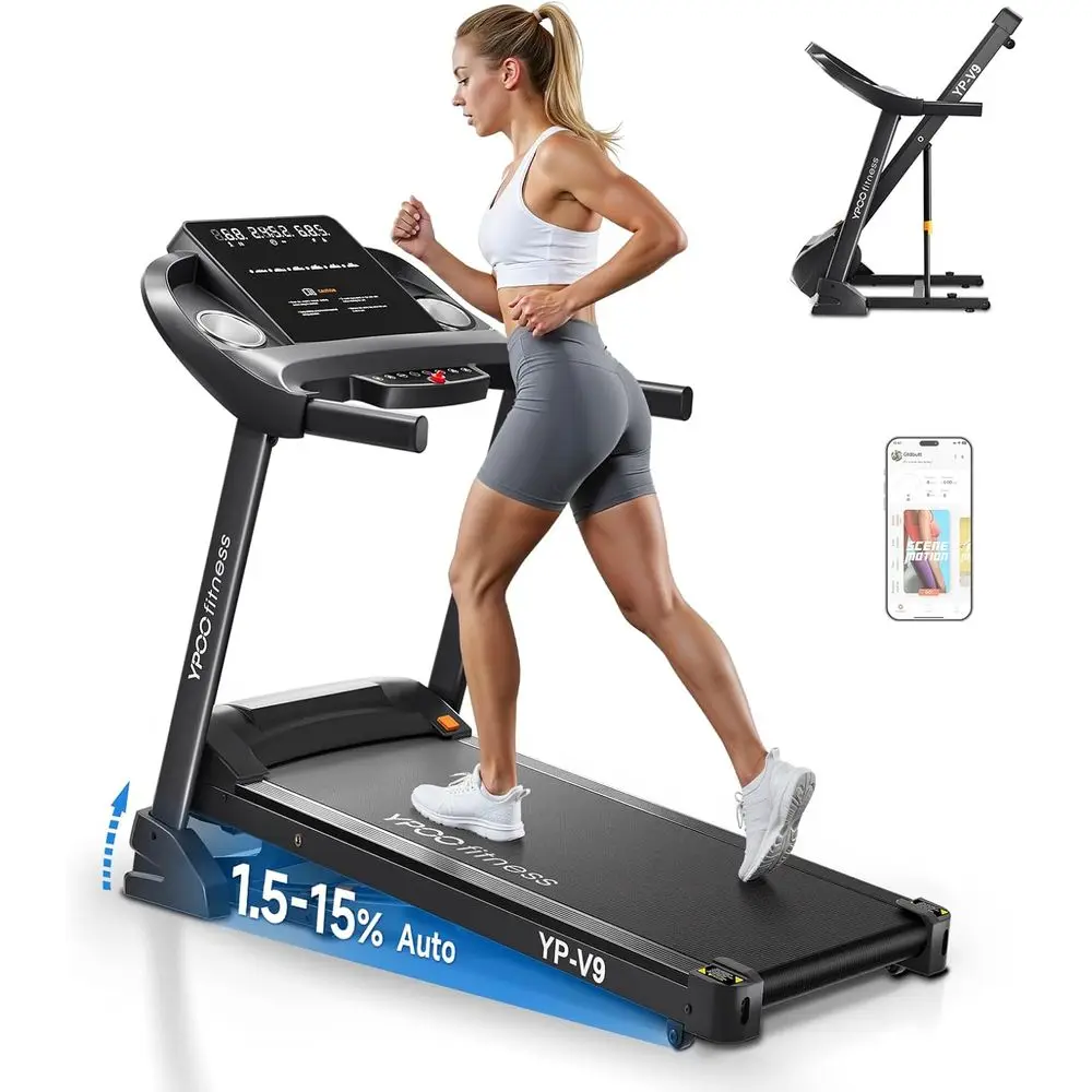 

Incline-Capable Auto-Fold Treadmill, 8.0 MPH Speed, Bluetooth Enabled, Supports 300 lbs, Quiet Operation