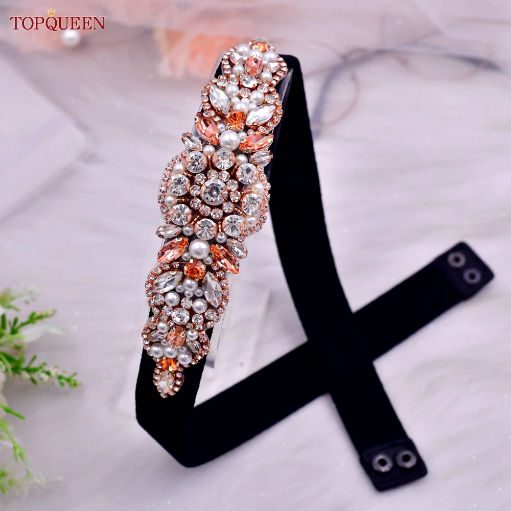 TOPQUEEN S426-B Women Dress Elastic Belt Female Overcoat Accessories Luxury Diamond Rose Gold Rhinestones Elegant Fashion